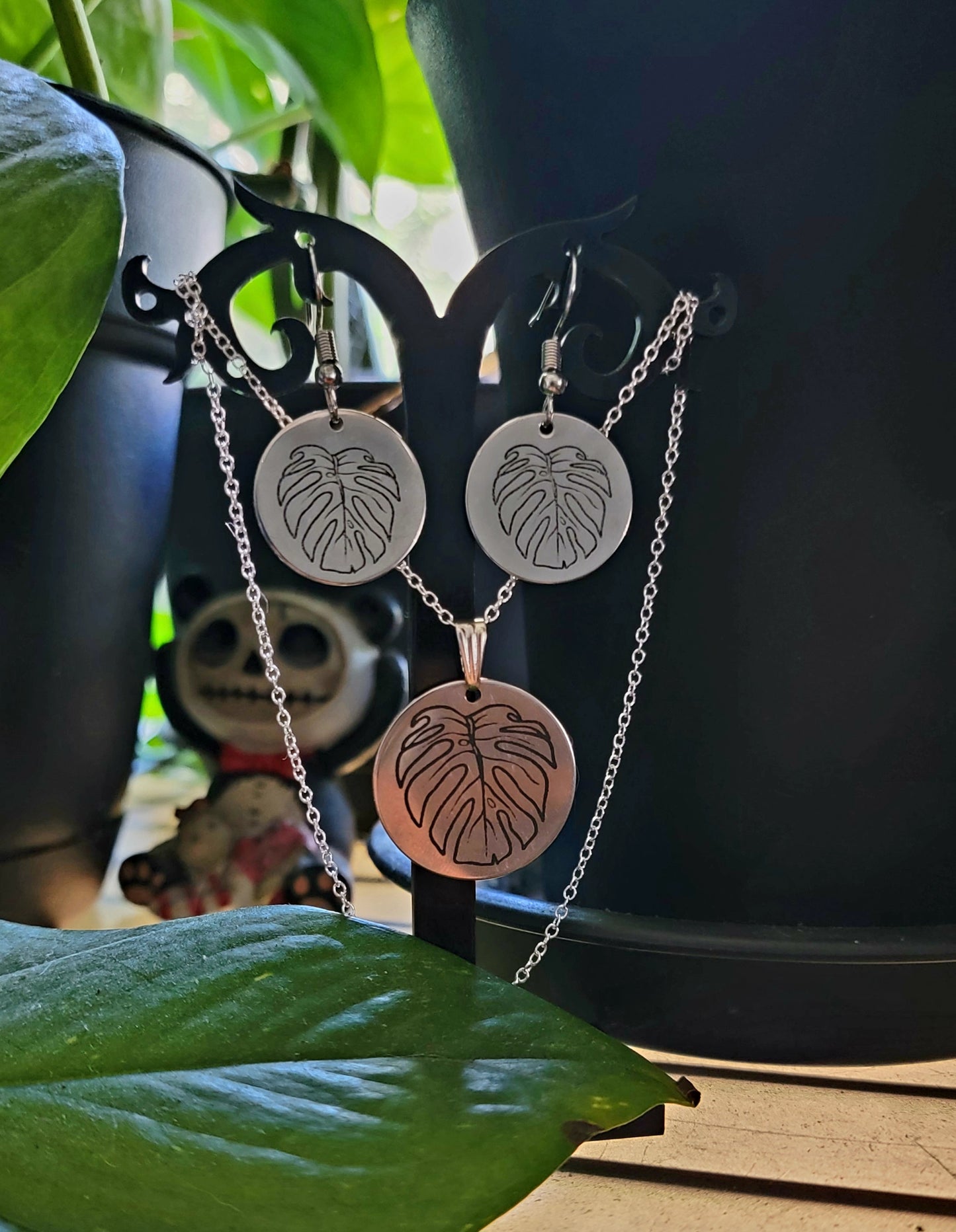 Monstera Earring and Necklace set