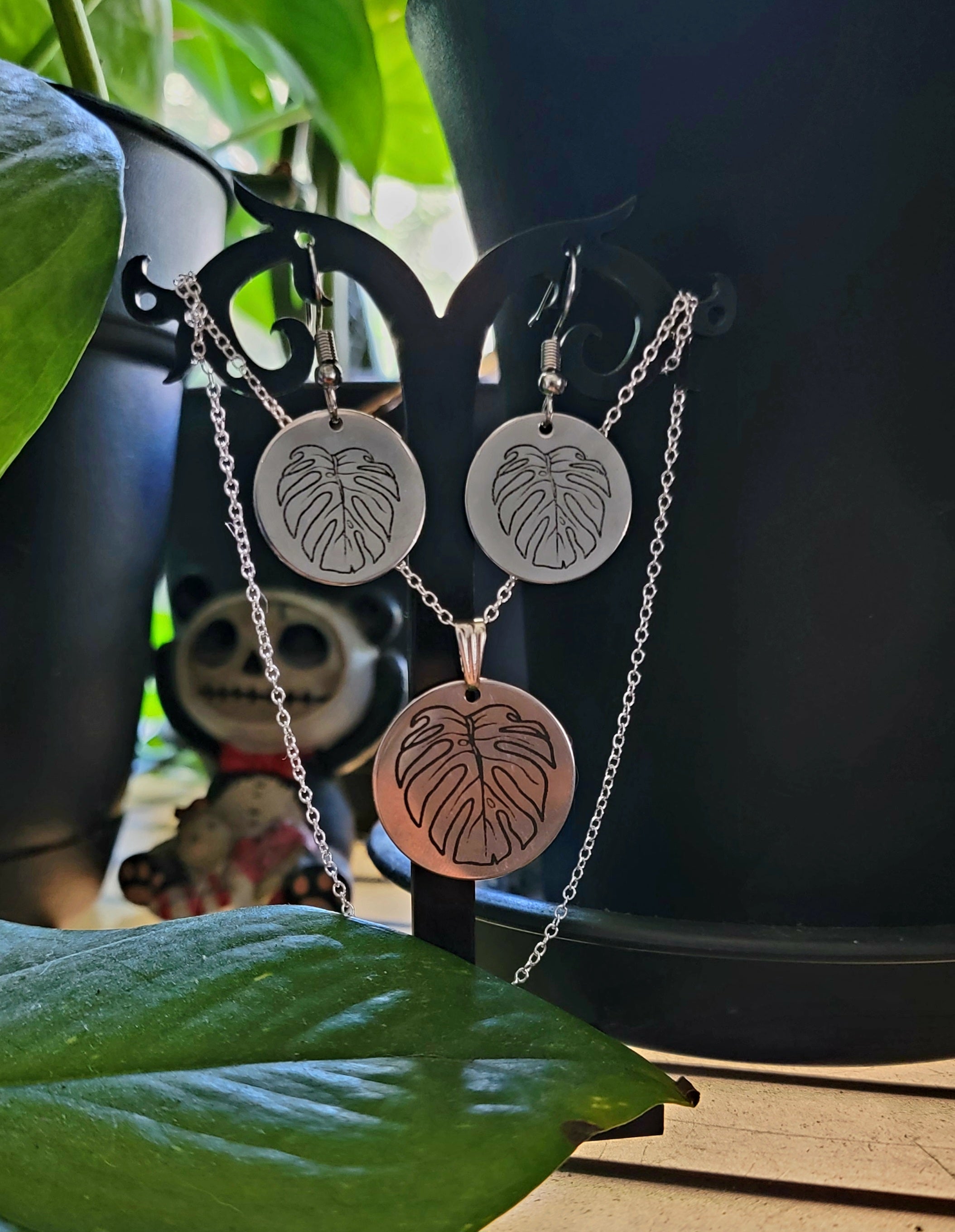 Monstera Earring and Necklace set