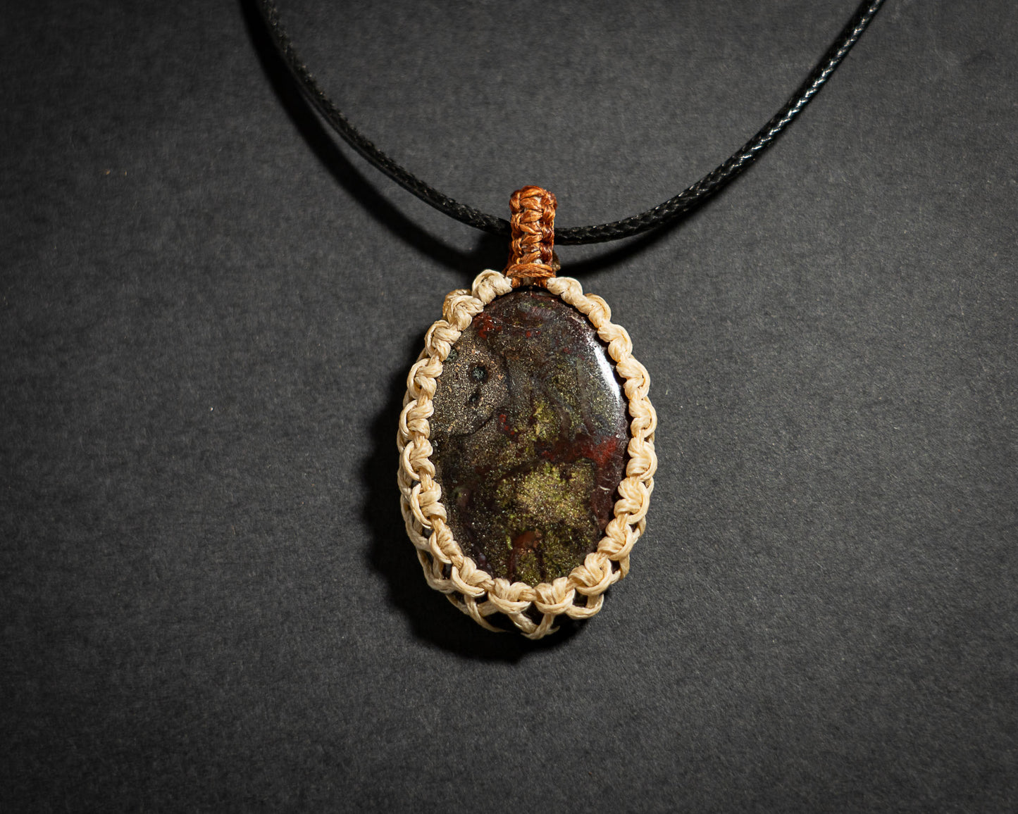 Macrame Dragonblood Jasper Medallion
