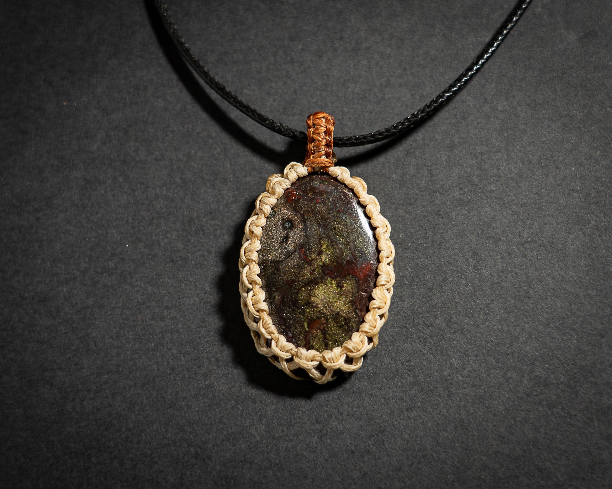 Macrame Dragonblood Jasper Medallion