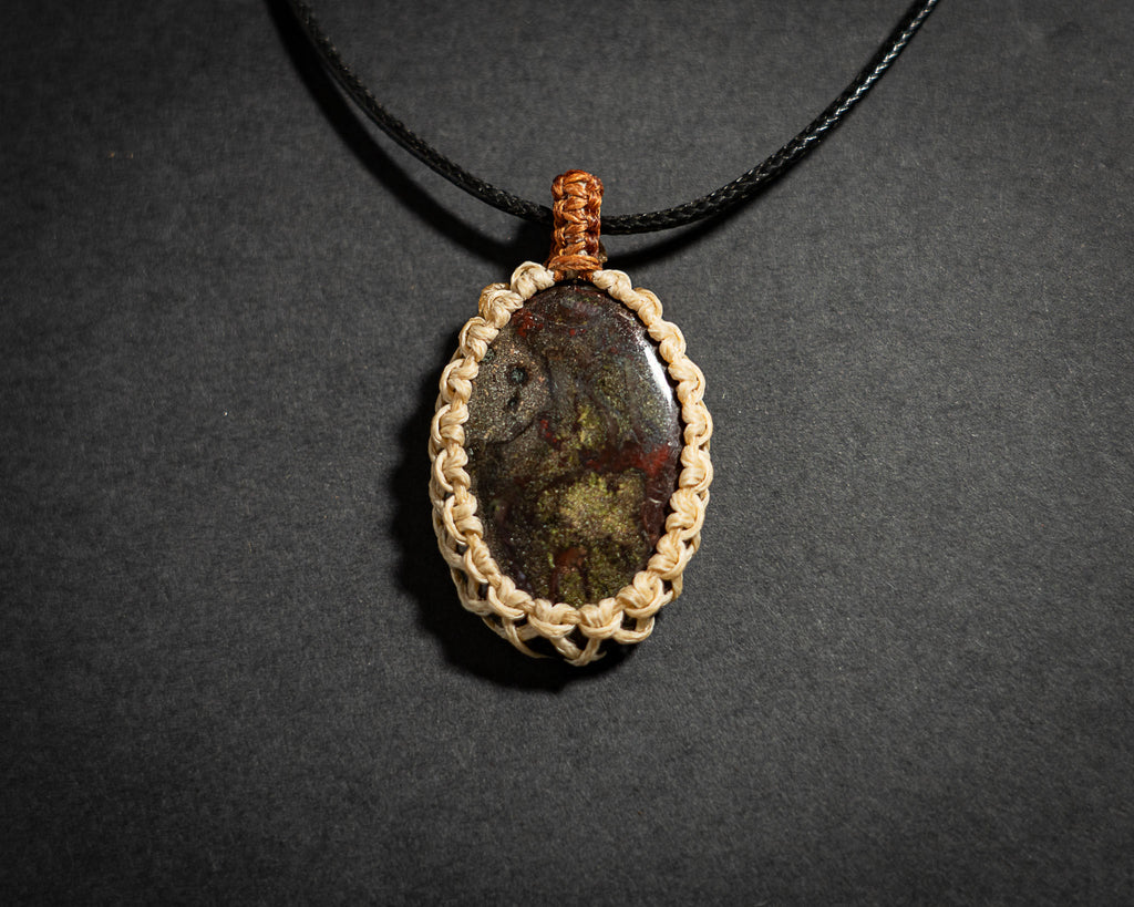 Macrame Dragonblood Jasper Medallion