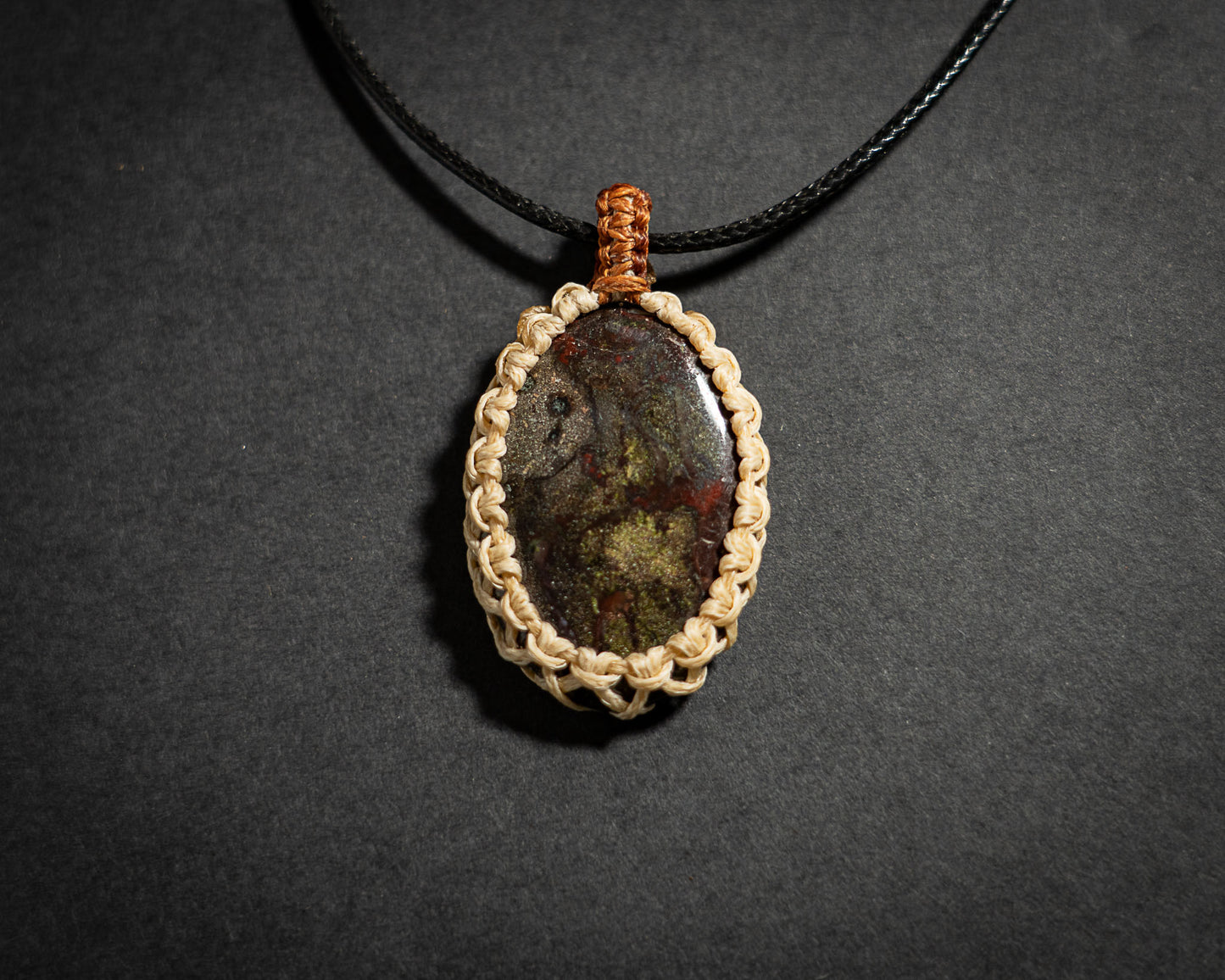 Macrame Dragonblood Jasper Medallion