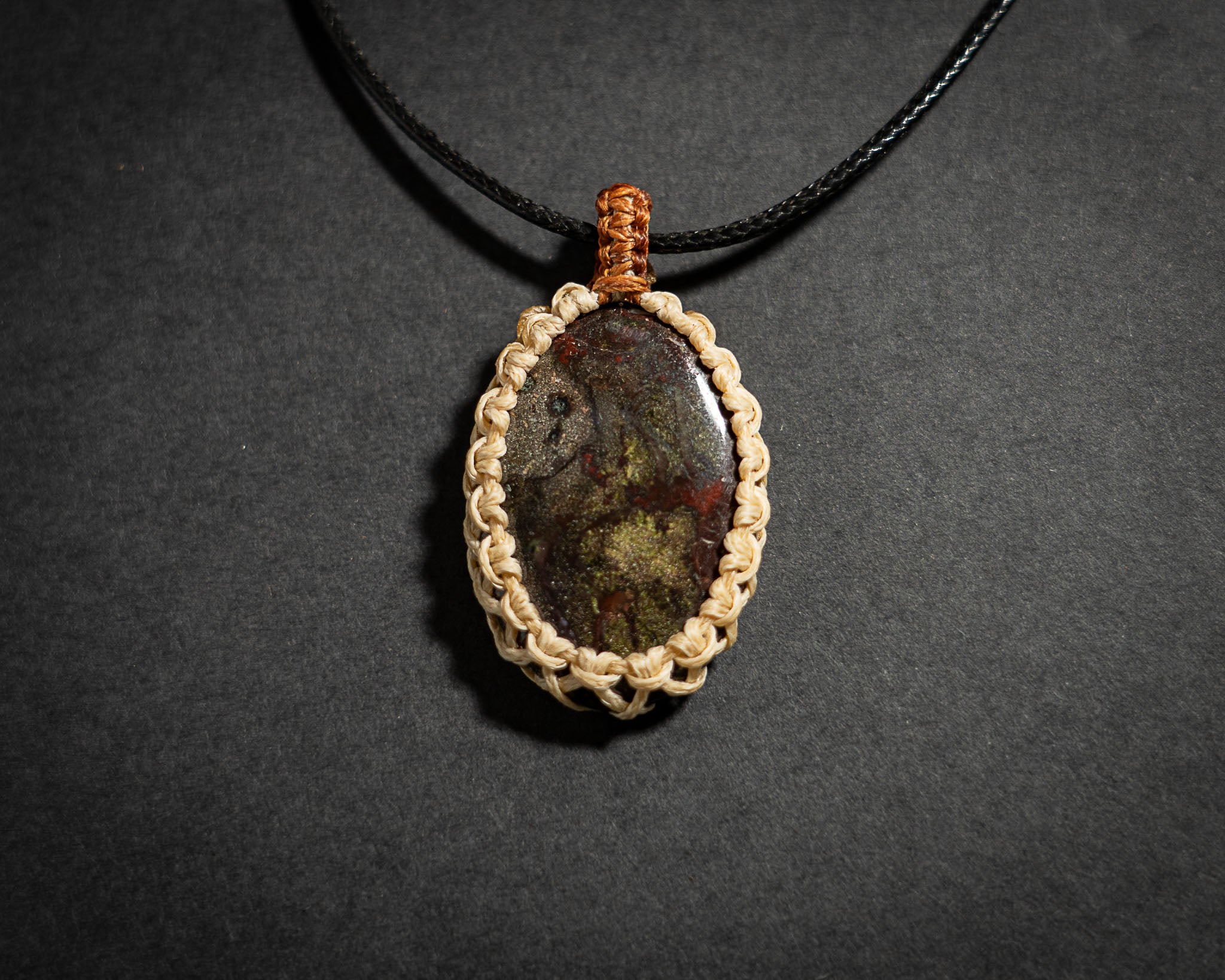 Macrame Dragonblood Jasper Medallion