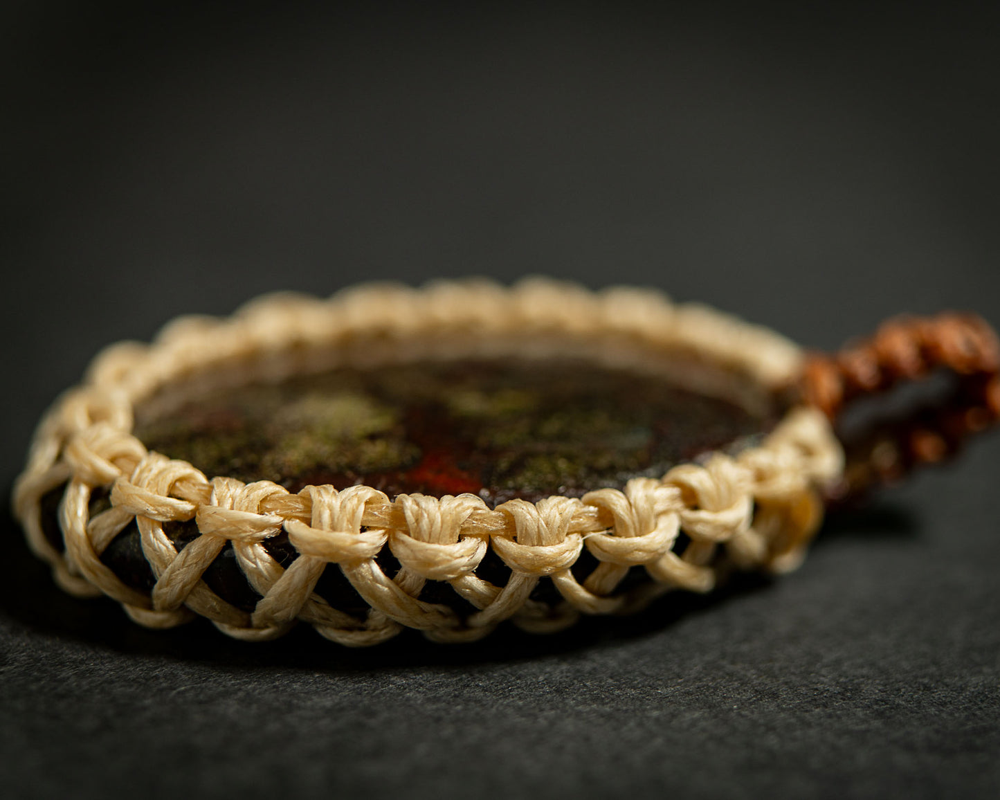 Macrame Dragonblood Jasper Medallion