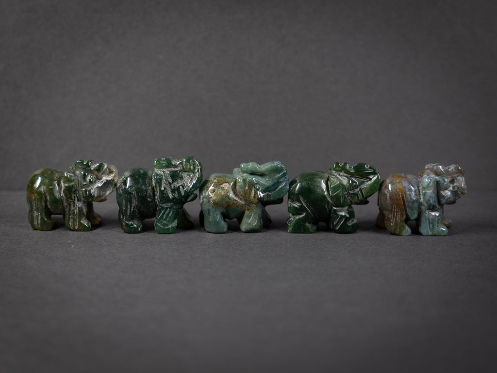 Moss Agate Elephants