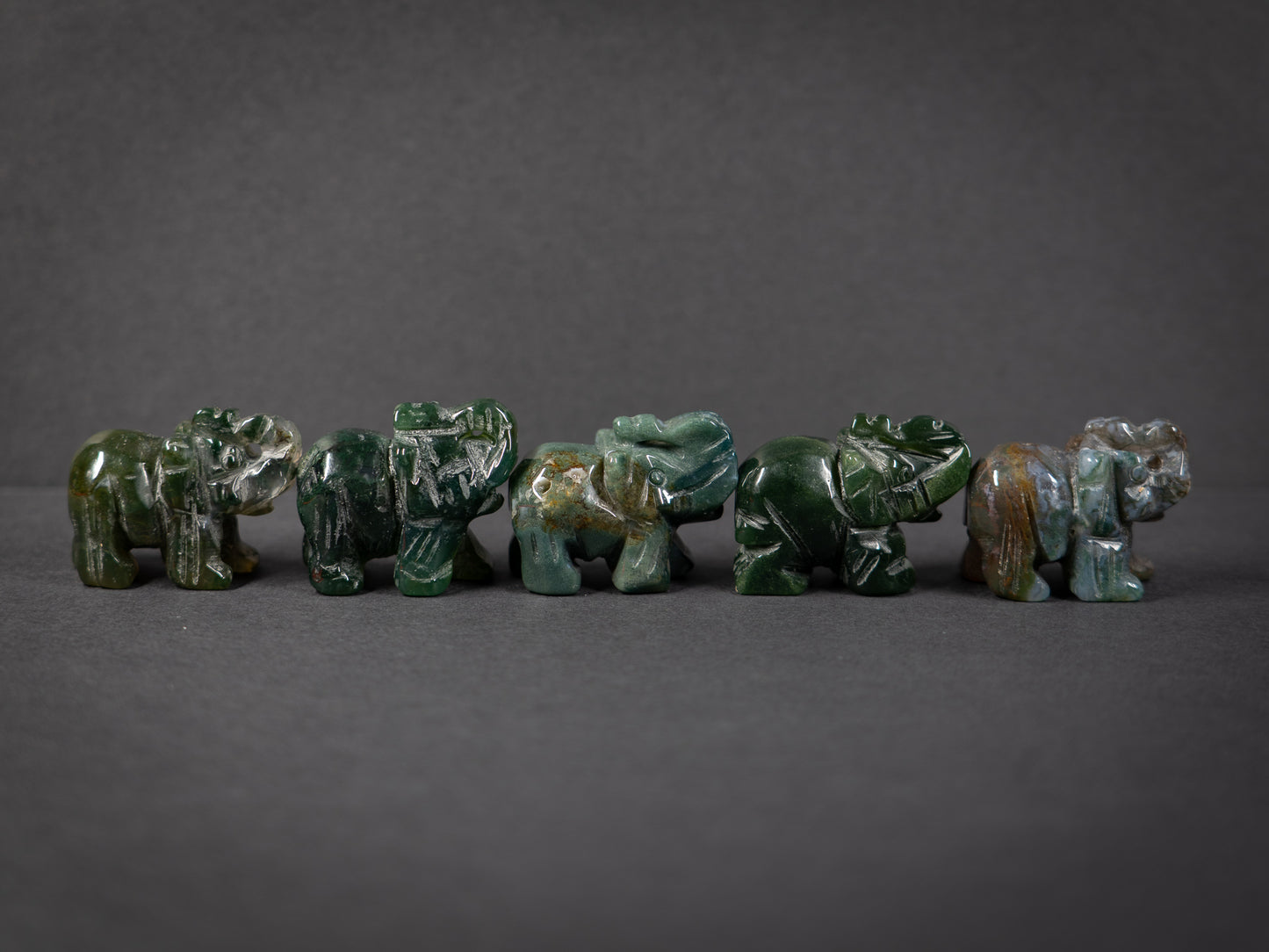 Moss Agate Elephants