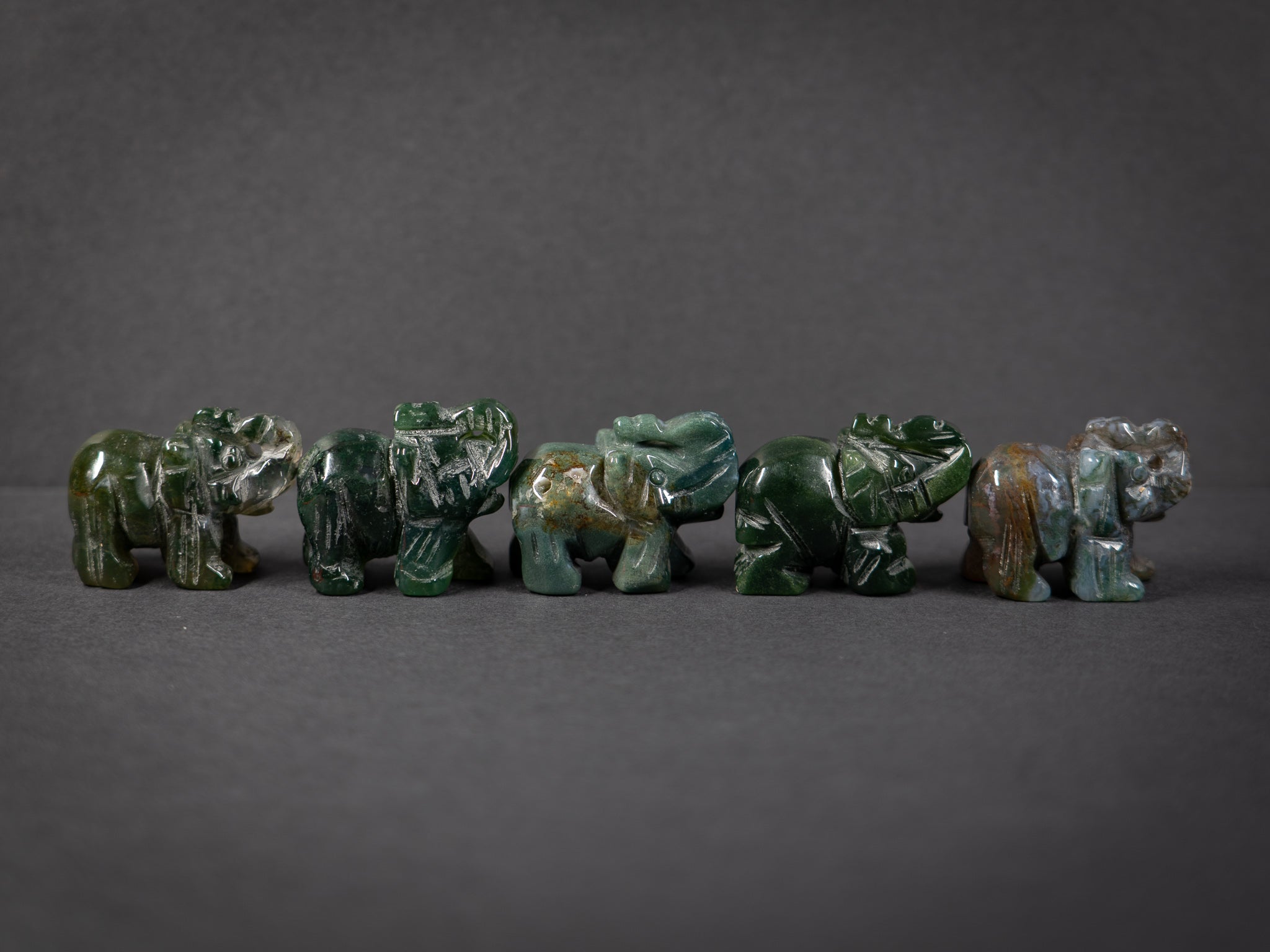 Moss Agate Elephants