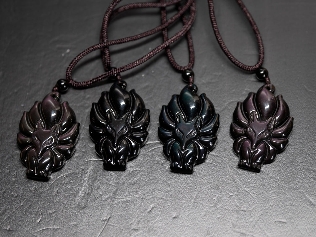Rainbow Obsidian Kitsune Necklace