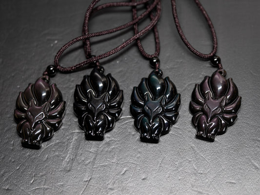 Rainbow Obsidian Kitsune Necklace