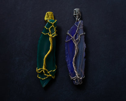 The Gypsy Noir - Agate slice necklace pair. Tree of life necklace. Tree of life agate slice. Agate slice jewelry set. 